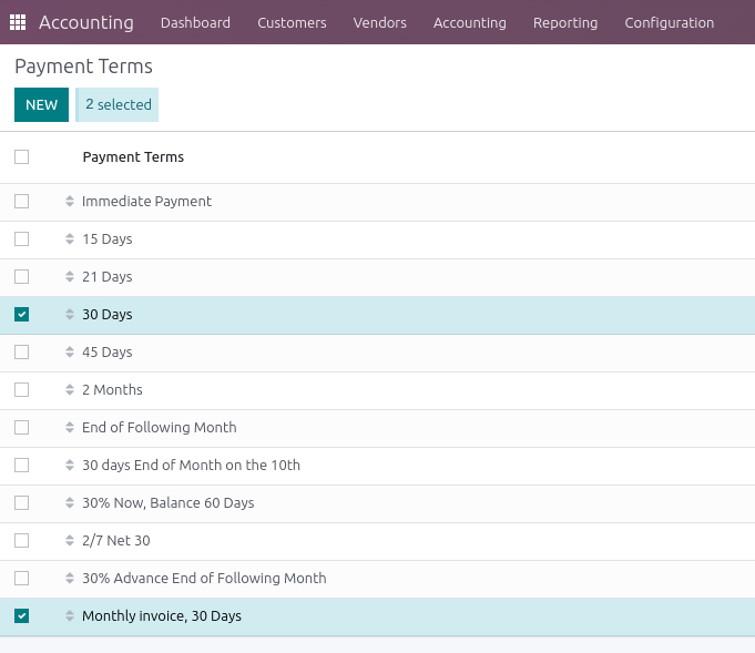 Configuration Payment Terms